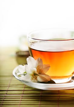 Jasmine tea cup with white background