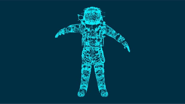 Abstraction with astronaut in the space, consisting of lines and shapes, connection wireframe concept, vector illustration eps 10