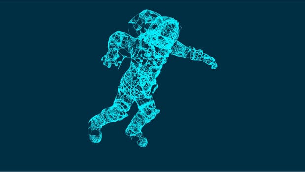 Abstraction with astronaut in the space, consisting of lines and shapes, connection wireframe concept, vector illustration eps 10