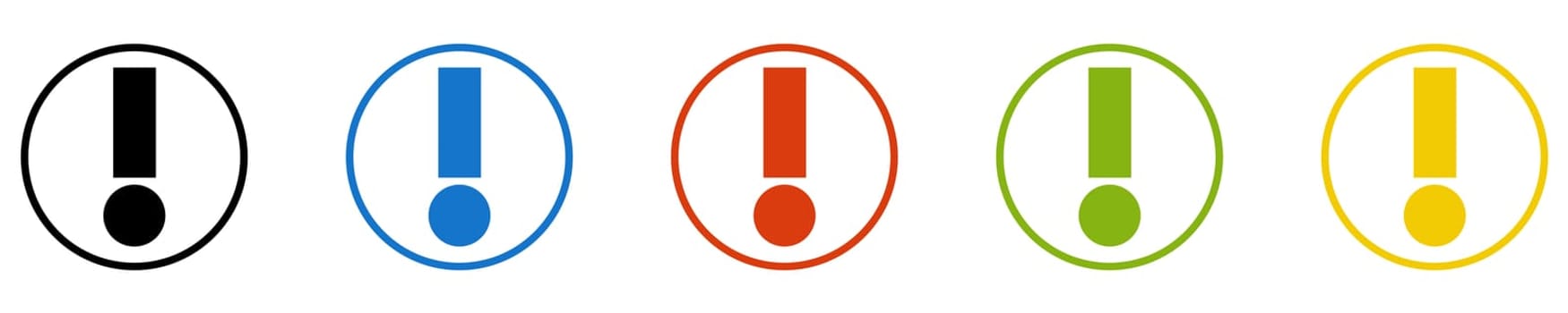 Exclamation Mark Icon - Set of 5 Buttons: Warning, Danger or Caution