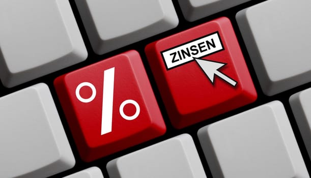 Red computer keyboard: Interest in german language 3D illustration