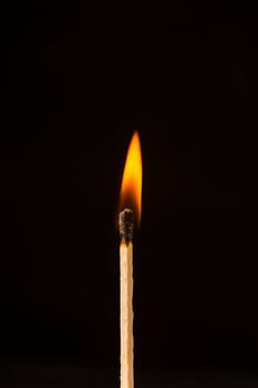 Burning matchstick on black background