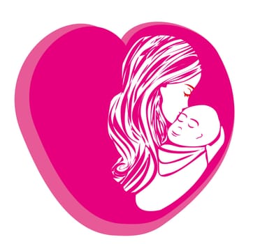 Mother kissing her child. Happy Mothers Day. Greeting card. Vector illustrations.