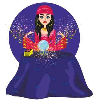 fortune teller woman reading future on magical crystal ball