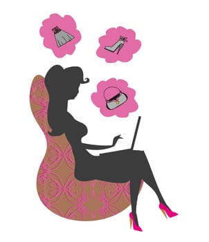 silhouette of beautiful woman with laptop