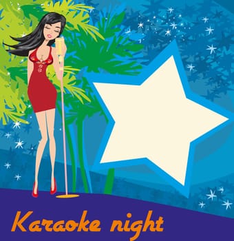 Karaoke night, abstract illustration with microphone and singer