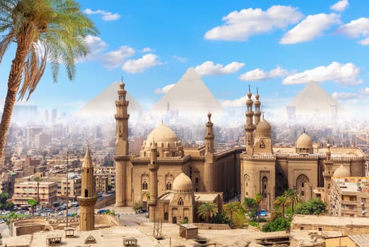 Mosque and Madrasa of Sultan Hasan in the dusk, Cairo, Egypt.