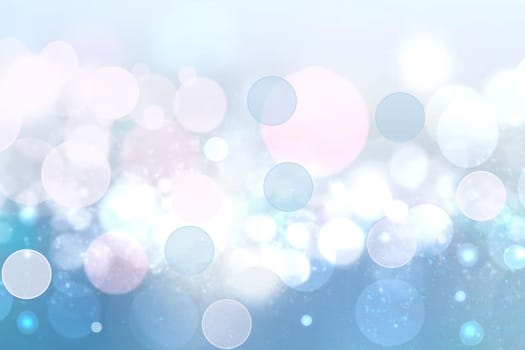Abstract blurred fresh vivid spring summer light delicate pastel blue pink white bokeh background texture with bright circular soft color lights. Beautiful backdrop illustration.