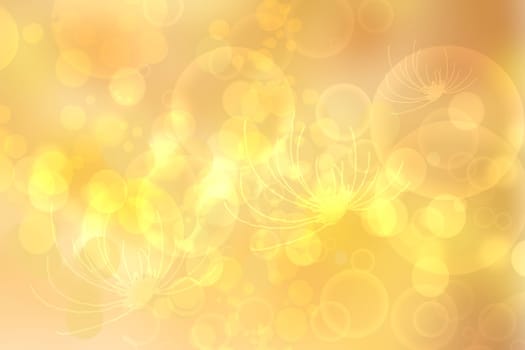 Hello spring background. Abstract bright spring or summer landscape texture with natural gold yellow bokeh lights and sun and flowers. Spring or summer backdrop with copy space. Card concept.