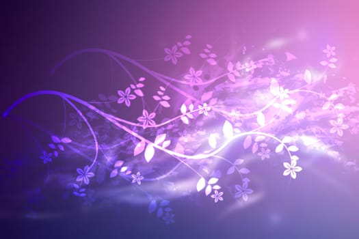 Greeting card template. Abstract festive blue pink Happy spring greeting card with branches,flowers and leaves. Mothers day, valentine, wedding or other holidays.