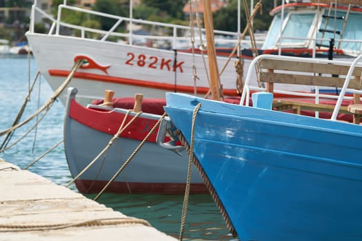 Fishing boats in the harbor of the town of Krk on the Adriatic Sea in Croatia