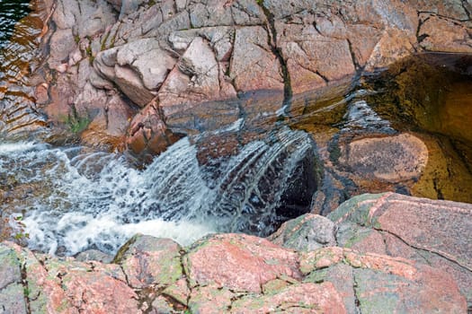 Looking Down at a Tiny Waterfall at Mary Ann Falls in Cape Breton Highlands National Park in Nova Scotia