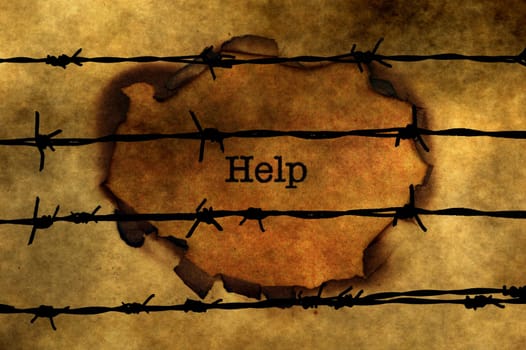 Help text on paper hole against barbwire