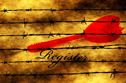 Register text and dart against barbwire