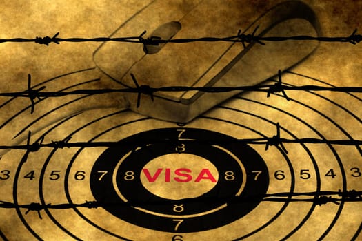 Visa target concept against barbwire