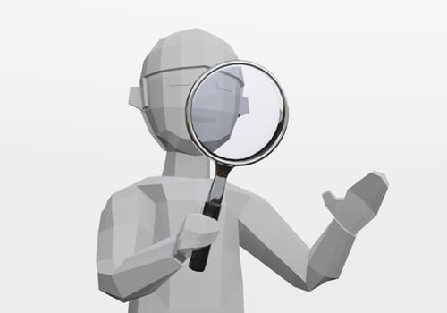 3d render of search, inspect or check with magnifying glass.
