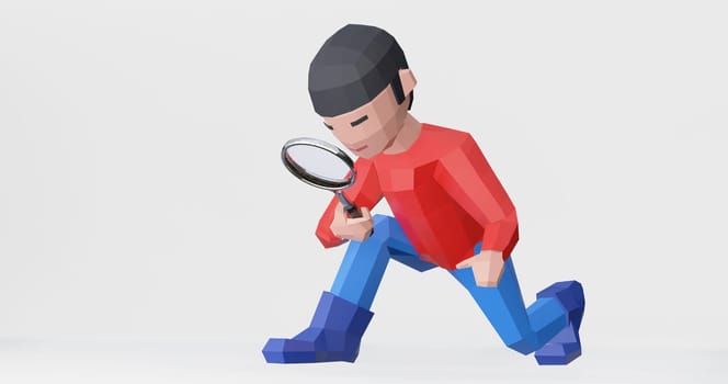 3d render of search, inspect or check with magnifying glass.