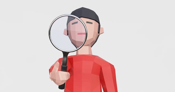 3d render of search, inspect or check with magnifying glass.