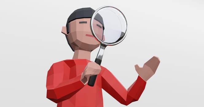 3d render of search, inspect or check with magnifying glass.