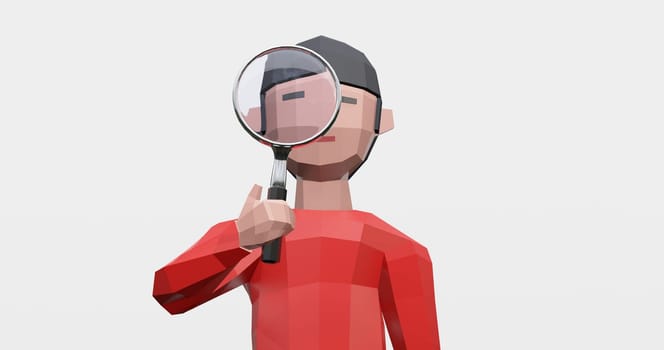 3d render of search, inspect or check with magnifying glass.