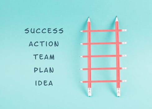Ladder of success,having an idea, planning a strategy, teamwork for success step by step concept, progress in business and education, have a goal