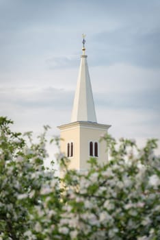 white belltower of a church in Burgenland