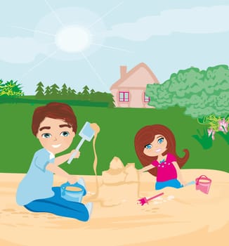 children play in the sandbox