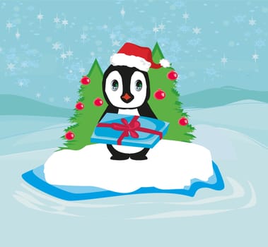 Penguin with Christmas gift