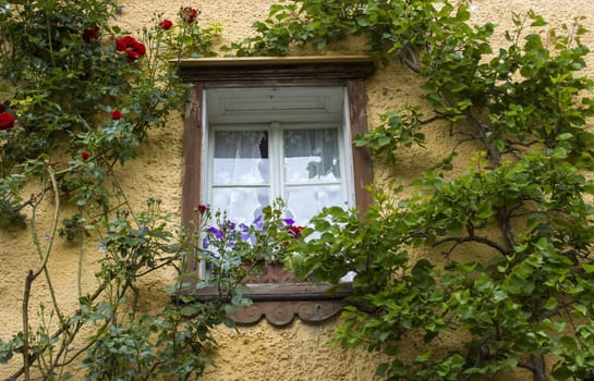 Old vintage wooden window in Hallstatt in Austria