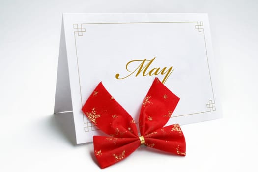 May  text on greeting card isolated on white