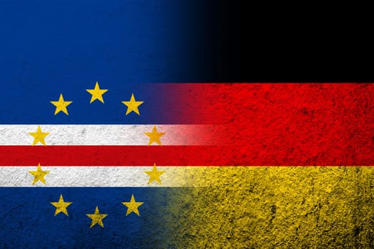 The national flag of Germany with Cape Verde National flag. Grunge background
