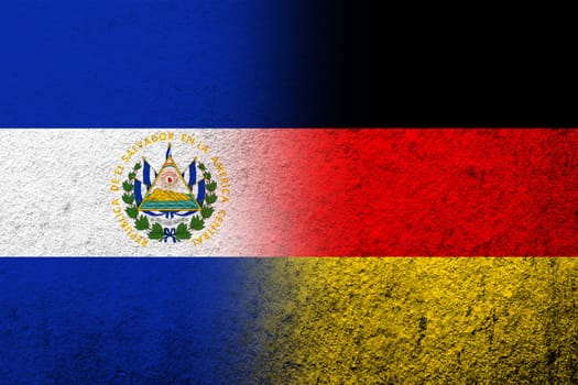The national flag of Germany with El Salvador National flag. Grunge background