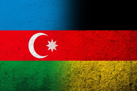 The national flag of Germany with Republic of Azerbaijan national flag. Grunge background