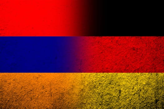 The national flag of Germany with Republic of Armenia  national flag. Grunge background
