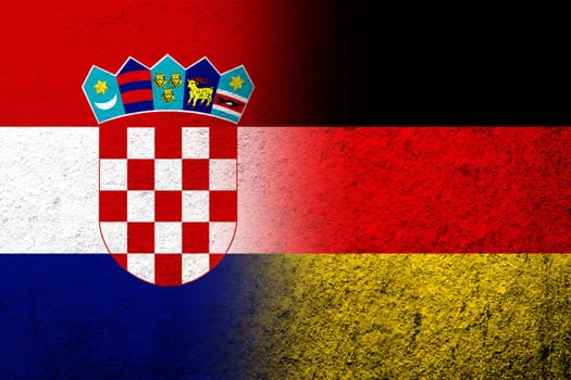 The national flag of Germany with Republic of Croatia National flag. Grunge background