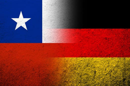 The national flag of Germany with The Republic of Chile National flag. Grunge background