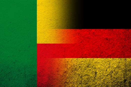The national flag of Germany with Republic of Benin National flag. Grunge background