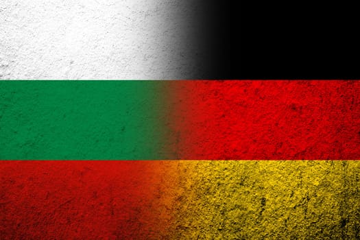 The national flag of Germany with The Republic of Bulgaria National flag. Grunge background
