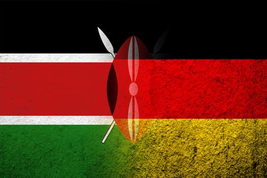 The national flag of Germany with The Republic of Kenya National flag. Grunge background