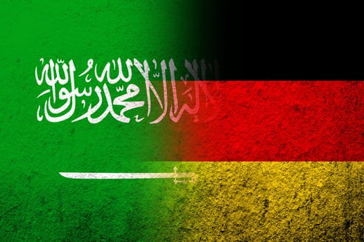 The national flag of Germany with Saudi Arabia National flag. Grunge background