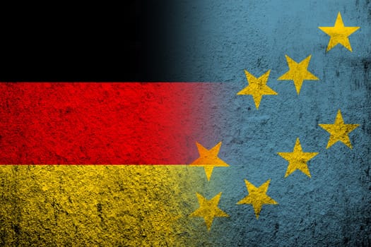 The national flag of Germany with The Ellice Islands Tuvalu National flag. Grunge background