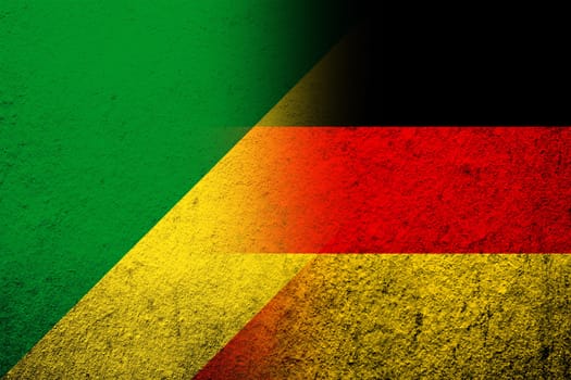 The national flag of Germany with The Republic of the Congo-Brazzaville National flag. Grunge background
