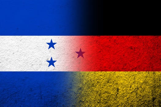 The national flag of Germany with The Republic of Honduras National flag. Grunge background