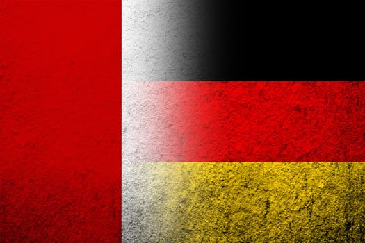 The national flag of Germany with The Republic of Peru National flag. Grunge background