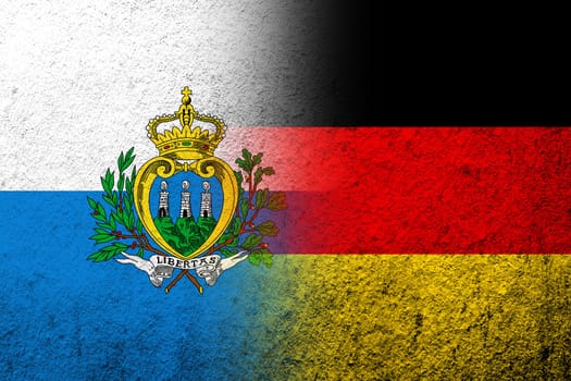 The national flag of Germany with The Republic of San Marino National flag. Grunge background