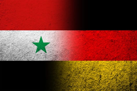 The national flag of Germany with The Syrian Arab Republic National flag. Grunge background