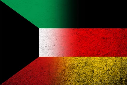 The national flag of Germany with The State of Kuwait National flag. Grunge background