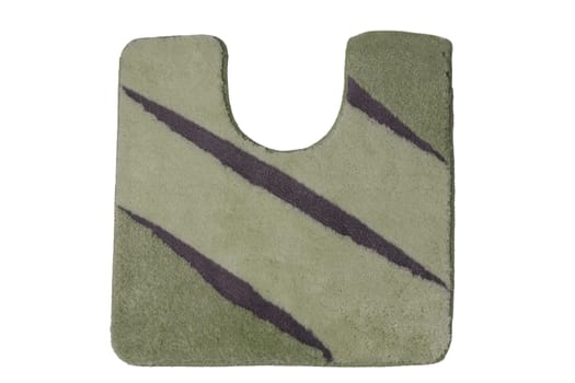 Close up of non slip green brown fluffy soft bath mat or rug isolated on white background. Bath accessories. Top view.
