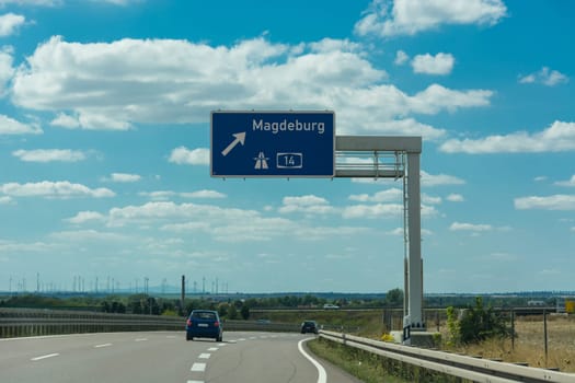 Germany motorway sign A14, exit Magdeburg