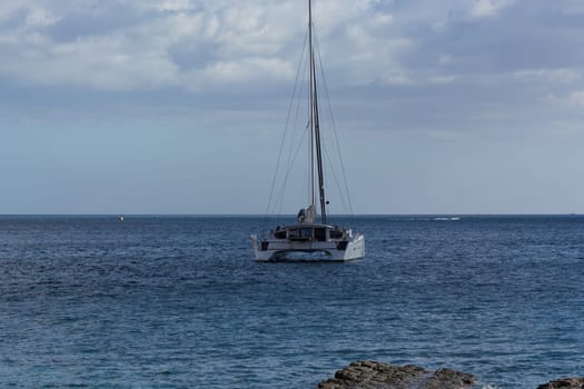 Catamaran in Bora Bora blue lagoon